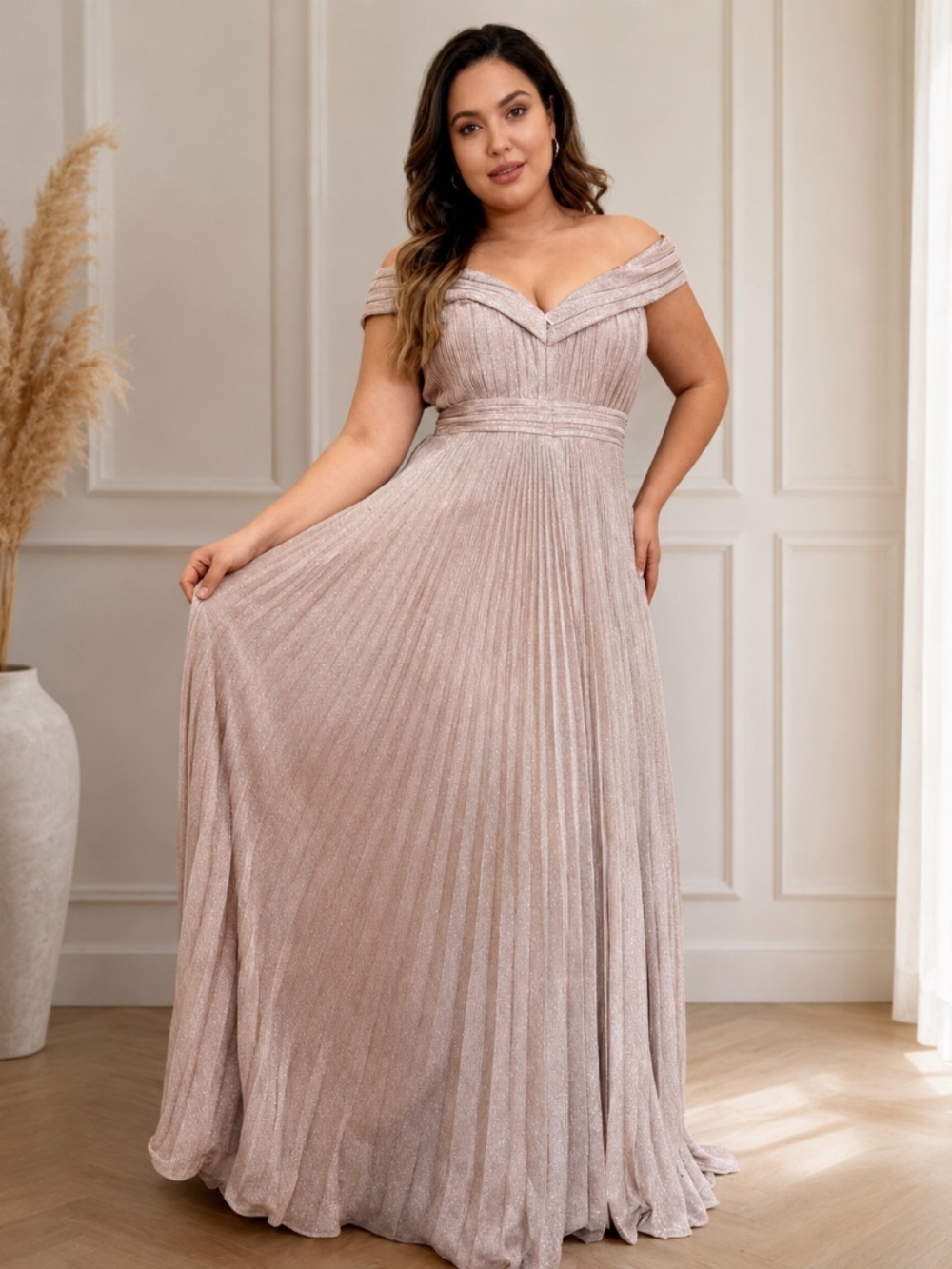 Elegant Strapless Dress in Shimmering Light Pink